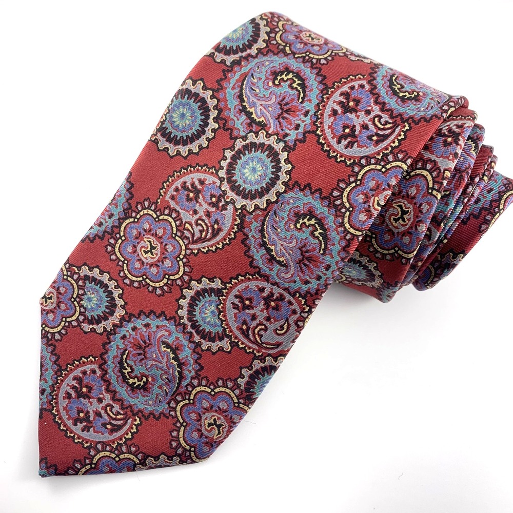 VTG Kuppenheimer Mens Tie Black Rust w Blue & Gray‎ Paisley Design Silk Neckwear